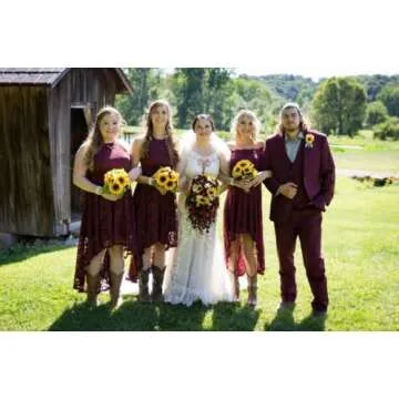 Dressystar 0028 Halter Floral Lace Cocktail Party Dress Hi-Lo Bridesmaid Dress Burgundy S