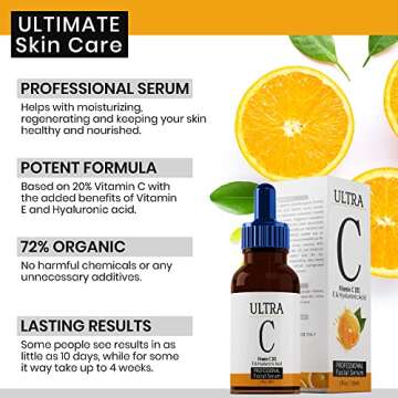 ULTRA Vitamin C & Hyaluronic acid face serum, Hydrating, 20% Vitamin C, Reduction of wrinkles, fine lines, dark spots, Anti-Aging Serum