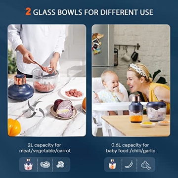 Bear Food Processor with 2 Glass Bowls for Easy Prep