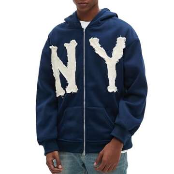 Dynict Unisex Letter Embroidery Trendy Hoodies Zip Up Casual Overszie Colorful Y2K Hip Hop Streetwea...