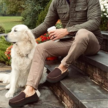 Zigzagger Men's Moccasin Slippers with Memory Foam, Indoor & Outdoor