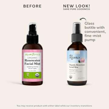 Sky Organics Organic Rosewater Facial Mist for Face, 100% Pure & Steam-Distilled USDA Certified to H...