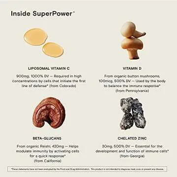 Moon Juice SuperPower - Mushroom Derived Natural Immune Support Supplement - 900mg Liposomal Vitamin C, 4000 IU Vitamin D, 420mg Beta-Glucans & 30mg Zinc - US Sourced, Vegan, Non-GMO (30 Capsules)