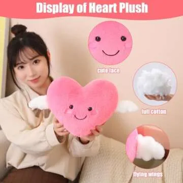 Finebee Pink Heart Plush Toy Cute Heart Stuffed Animal Soft Pillow Plushies Kawaii Heart Shape Plushie Valentine's Day Gifts Birthday for Kids Lover Decor 8 inch