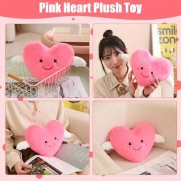 Finebee Pink Heart Plush Toy Cute Heart Stuffed Animal Soft Pillow Plushies Kawaii Heart Shape Plushie Valentine's Day Gifts Birthday for Kids Lover Decor 8 inch