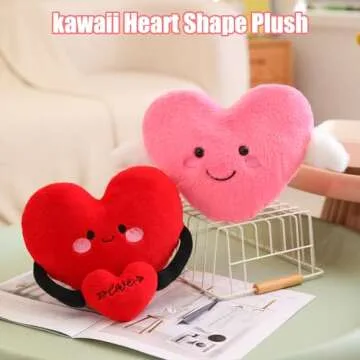 Finebee Pink Heart Plush Toy Cute Heart Stuffed Animal Soft Pillow Plushies Kawaii Heart Shape Plushie Valentine's Day Gifts Birthday for Kids Lover Decor 8 inch