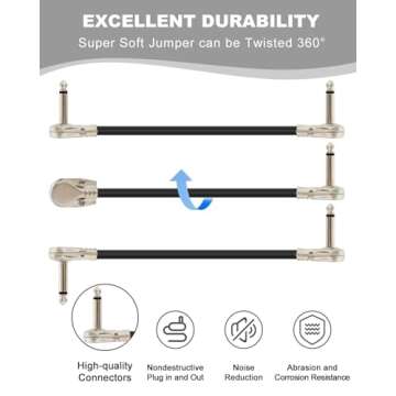 Aqdocvf 3-Pack Guitar Patch Cables, 6 Inch Guitar Pedal Cables for Pedalboard Effects with Metal Right Angle Plug Ideal Stereo Patch Cables Guitar and Bass, Black
