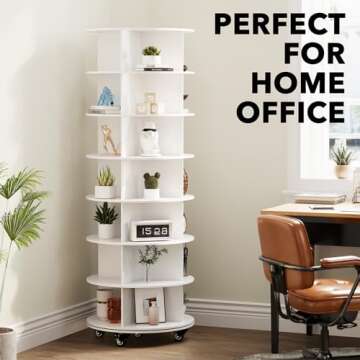 SpaceAid Spinning Shoe Rack with Wheels, 7 Tier Rotating Organizer Shoe Tower Lazy Susan with Thick Bottom, 360 Display Revolving Storage Shelf, Round Circular Rotate Organization, White