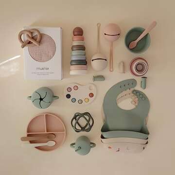 mushie Silicone Baby Bib | Adjustable Fit Waterproof Bibs (Cambridge Blue)