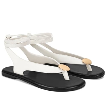 GTBINGGO White Flat Sandals for Women Strappy Sandals Comfortable Dressy Beach Flip Flop Slides Thon...