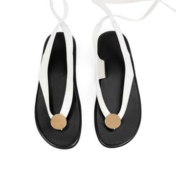 GTBINGGO Comfortable White Flat Sandals for Women