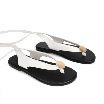 GTBINGGO Comfortable White Flat Sandals for Women
