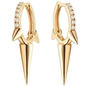 Mevecco Gold Spike Hoop Earrings 14K Gold Plated Dainty Ear Cute Small Dagger Spike Sleeper Dangle D...
