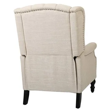 CHRISTOPHER KNIGHT HOME GDF Studio Elizabeth Tufted Fabric Recliner, Vintage Reclining Reading Armchair, Light Beige