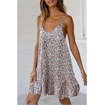 Floral Dress Women Spring Sleeveless Sundresses Ruffle Beach Boho Dresses Small