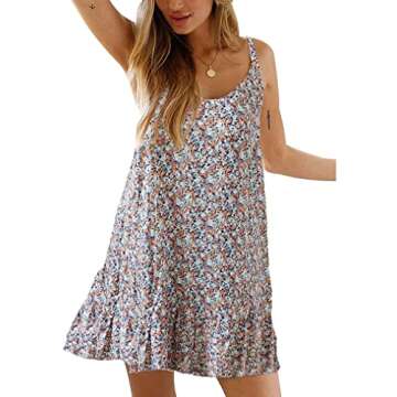 Floral Dress Women Spring Sleeveless Sundresses Ruffle Beach Boho Dresses Small