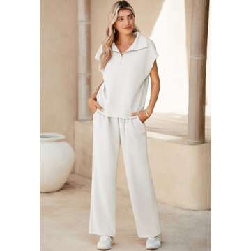 Pink Queen Lounge Sets for Women 2 Piece Fashion Summer Outfits Quarter Half Zip Tops and Wide Leg P...