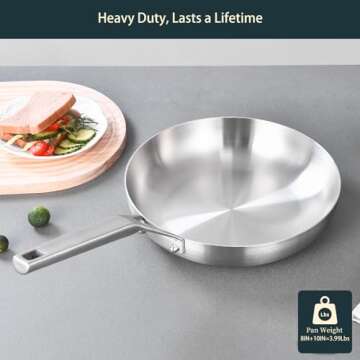 Yeksum Tri-Ply Stainless Steel Frying Pan Set, 8 Inch and 10Inch, Skillet set, Durable, Cooking Pan 8" 10", Induction Ready Egg Pan, Compatible with All Cooktops Up to 600℉