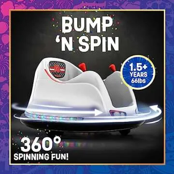 FunPark 6V Bumper Car for Toddlers, Kids Bumper Car, Electric Toddler Ride On Toys for Kids, Baby Bumper Car, Ages 1.5-4 Years, LED Lights, 360 Degree Spin, Supports up to 66 pounds (No Remote)