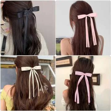 Ribbon Hair Bows Set for Women and Girls - 10PCS Hair Clips with Bowknot Tassels, Barrettes in Black, White, Wine Red, Beige, Pink