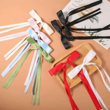 Ribbon Hair Bows Set for Women and Girls - 10PCS Hair Clips with Bowknot Tassels, Barrettes in Black, White, Wine Red, Beige, Pink