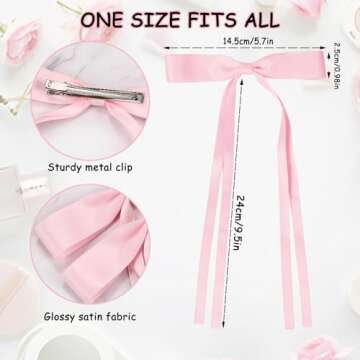 Ribbon Hair Bows Set for Women and Girls - 10PCS Hair Clips with Bowknot Tassels, Barrettes in Black, White, Wine Red, Beige, Pink