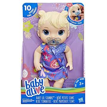 Baby Alive Baby Lil Sounds: Interactive Baby Doll for Girls & Boys Ages 3 & Up, Makes 10 Sound Effects, Including Giggles, Cries, Baby Doll with Pacifier, Blonde