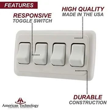American Technology Components Quad SPST On-Off Switch with Bezel, 12-Volt, for RV, Trailer, Camper (White)