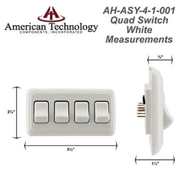 American Technology Components Quad SPST On-Off Switch with Bezel, 12-Volt, for RV, Trailer, Camper (White)