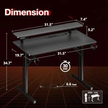 MOTPK 31 Inch Small Gaming Desk with LED Lights & Power Outlets, Computer Desk Gaming Table with Monitor Shelf, Gamer Desk with Carbon Fiber Texture, Kids Boys Desk Gift for Men