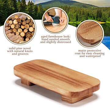 Liswit Farmhouse Wood Tray Rustic Wooden Pedestal 12 * 5.5 * 2 inches Decorative Wood Riser for Farmhouse Kitchen Counter Bathroom Room Decor (Brown)