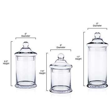 Diamond Star Set of 3 Clear Glass Apothecary Jars Elegant Storage Jar with Lid, Decorative Wedding C...