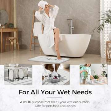 JAYZUUM - Stone Bath Mat - Diatomaceous Earth Shower Mat, Non-Slip Super Absorbent Quick Drying Bathroom Floor Mat, Natural, Easy to Clean (23.5 x 15 White)