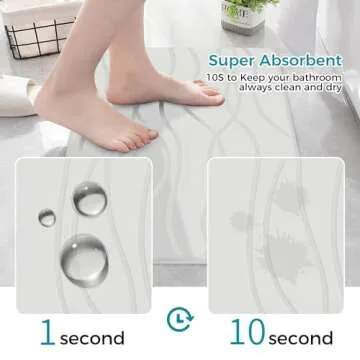 JAYZUUM - Stone Bath Mat - Diatomaceous Earth Shower Mat, Non-Slip Super Absorbent Quick Drying Bathroom Floor Mat, Natural, Easy to Clean (23.5 x 15 White)