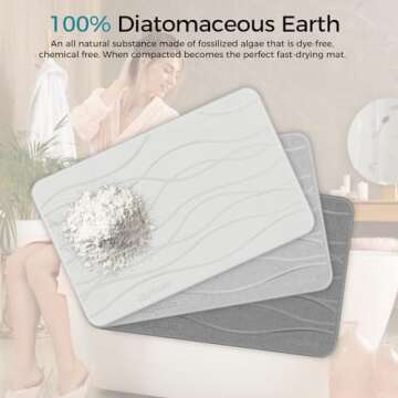 JAYZUUM - Stone Bath Mat - Diatomaceous Earth Shower Mat, Non-Slip Super Absorbent Quick Drying Bathroom Floor Mat, Natural, Easy to Clean (23.5 x 15 White)