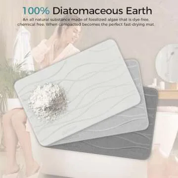 JAYZUUM - Stone Bath Mat - Diatomaceous Earth Shower Mat, Non-Slip Super Absorbent Quick Drying Bathroom Floor Mat, Natural, Easy to Clean (23.5 x 15 White)