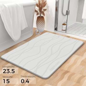 JAYZUUM - Stone Bath Mat - Diatomaceous Earth Shower Mat, Non-Slip Super Absorbent Quick Drying Bathroom Floor Mat, Natural, Easy to Clean (23.5 x 15 White)