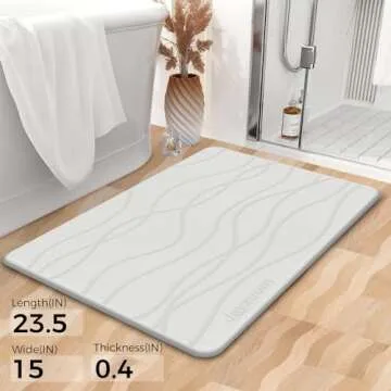 JAYZUUM - Stone Bath Mat - Diatomaceous Earth Shower Mat, Non-Slip Super Absorbent Quick Drying Bathroom Floor Mat, Natural, Easy to Clean (23.5 x 15 White)