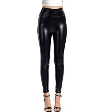 Tulucky Womens Sexy Pants Girls Faux Leather High Waisted Leggings (L, Black)