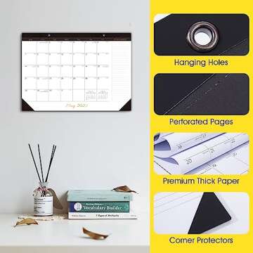 Desk Calendar 2024, 17" x 12" Large Monthly Desk Pad Calendar for Planning & Organizing, 18 Months Desktop/Wall Calendar from July 2023 to December 2024 (Black)