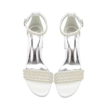 YWXYMGE Block Heels Pearls Wedding Sandals Open Toe Ankle Strap Evening Party Summer Shoes-Ivory-8.5