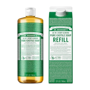 Dr. Bronner's - Pure-Castile Liquid Soap Bottle & Refill Carton Made with 82% Less Plastic (Almond, ...