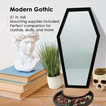 Gothic Curiosities Coffin Mirror – 21 in., Decorative Mirror for Wall Decor, Living Room, Bedroom,...