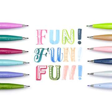 Pentel Arts Sign Pen Brush Tip, Assorted Colors, 12 Pack Box (SES15C2PC12)