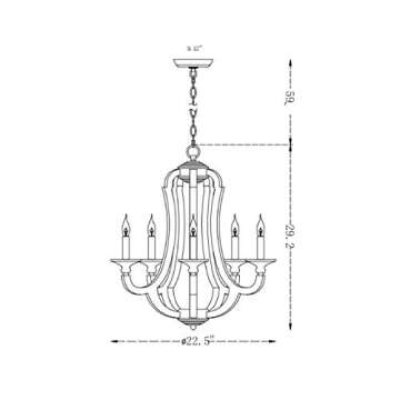 TZOE Rustic Wrought Iron Chandelier,5-Light Candle Chandeliers,Vintage Style,22.5 inch Wide Farmhous...