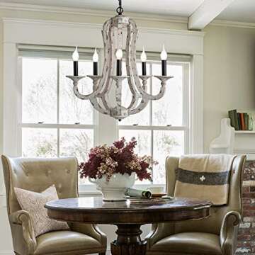 TZOE Rustic Wrought Iron Chandelier,5-Light Candle Chandeliers,Vintage Style,22.5 inch Wide Farmhouse Pendant Lighting,for Dining Rooms,Bedroom,Foyer,Kitchen