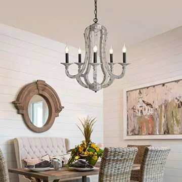 TZOE Rustic Wrought Iron Chandelier,5-Light Candle Chandeliers,Vintage Style,22.5 inch Wide Farmhouse Pendant Lighting,for Dining Rooms,Bedroom,Foyer,Kitchen