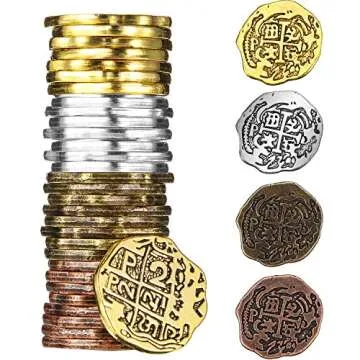 Hicarer 35 Pieces Gold Coins Pirate Coins Metal Fake Coins Pirate Treasure Coin Toys for Party Favor Decorations, Bronze, Red Antique Bronze, Antique Gold and Antique Silver