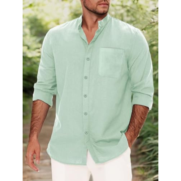 Mens Linen Button Down Shirts for Summer Casual Style