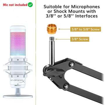 HyperX Quadcast S Mic Boom Arm - Adjustable White Stand Compatible With HyperX Quadcast Microphone B...